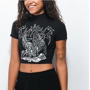 SWIXXZ Best Wishes Buckle Black Mock Neck Crop Top